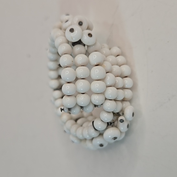 Vintage Retro MCM White Milkglass Wired Beaded Wrap Cuff Bracelet Cha Cha - Picture 6 of 10